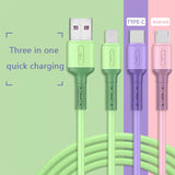 Silicone charger cable 1.2m - 3.5A 3in1 USB Type-A to Lightning/Micro/Type-C Cable