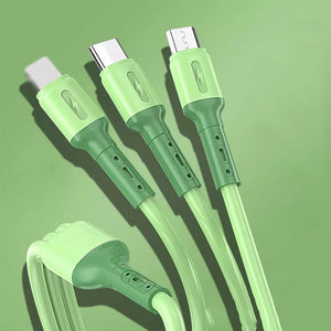 Silicone charger cable 1.2m - 3.5A 3in1 USB Type-A to Lightning/Micro/Type-C Cable